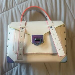 Michael Kors White Satchel with Multicolor Accents Straps Included